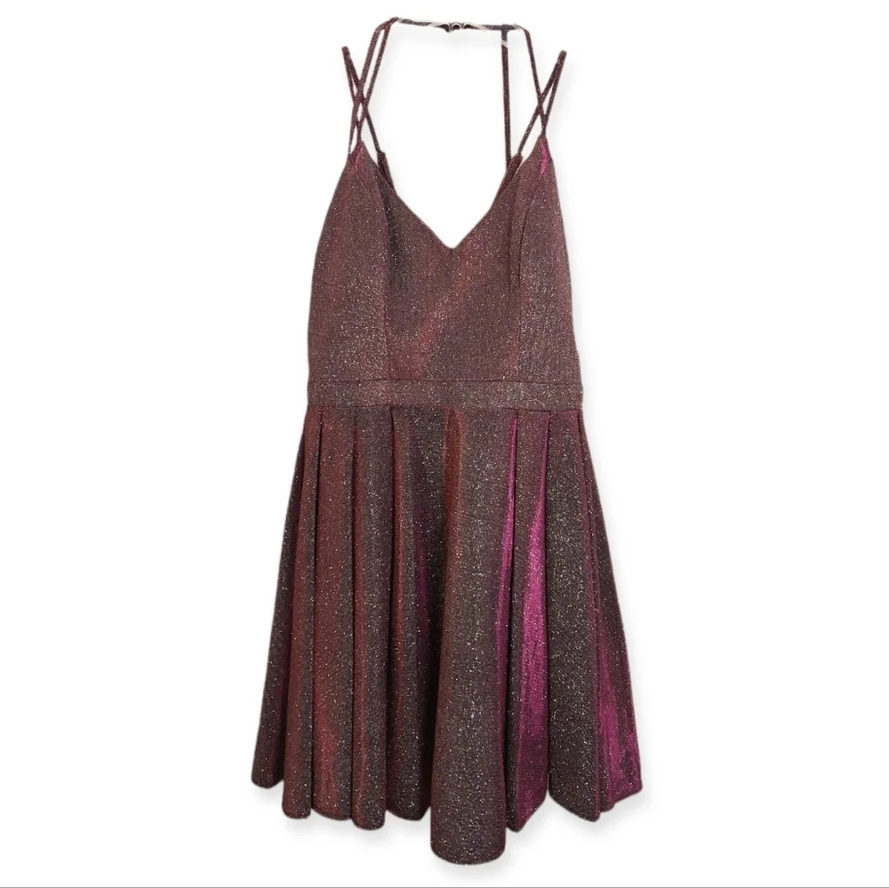 Sequin Hearts Junior's Size 13 Dress Pink Silver Fit Flare Sparkes Prom Wedding